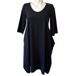 Katharina Hovman Black Nylon Dress Size 4 Us Lagenlook 3/4 Sleeve Pockets Womens